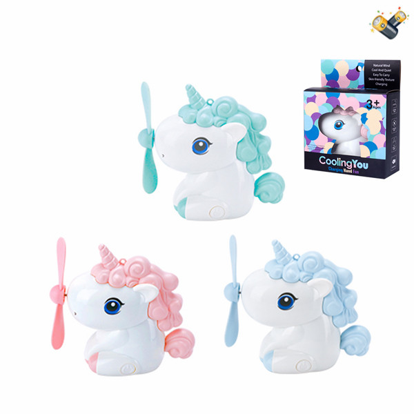 nicorn Small Fan with USB Charging Cable Electric English Packaging Children’s Toys